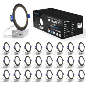 VOLISUN 24 Pack 6 inch Recessed Lighting, 5CCT LED Black Recessed Light, 2700K-5000K Selectable, 13W Eqv 120W, 1080LM Dimmable Canless Wafer Downlight, LED Ceiling Light ETL Certificated