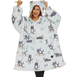 THREE POODLE Wearable Blanket Hoodie for Women, Oversized Sherpa Sweatshirt Blanket for Adults Men, Cozy Cat Hooded Blankets, Gifts for Teen Girls Women Mom Sister, 2 Pack