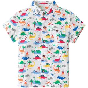 Little Bitty Toddler Dinosaur Shirt 2T Kids Boys Button-Down T-Shirts Boys' Short Sleeve One Pocket Woven Shirt, White 2-3Yrs / 2T