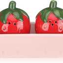 3 Pcs Strawberry Salt and Pepper Shakers Set, Cute Salt and Pepper Shakers with Pink Tray Funny Ceramic Spice Dispenser Storage Canisters for Housewarming Kitchen Table Supplies