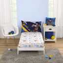 Warner Brothers Batman The Caped Crusader Blue, Gray, and Yellow Bat-Signal and Batmobile 2 Piece Toddler Sheet Set - Fitted Bottom Sheet and Reversible Pillowcase