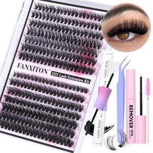 DIY Lash Extension Kit 40D+50D Volume Lash Clusters Kit with Lash Bond and Seal 280 pcs Thick Individual Lashes 9-16 mm D Mink Lashes Cluster, Lash Cluster Remover and Tweezers by FANXITON
