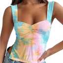 Women Cute Crop Tank Top Teen Girls Summer Floral Trendy Backless Bustier Strappy Going Out Tops TD Blue Pink XS (XS)
