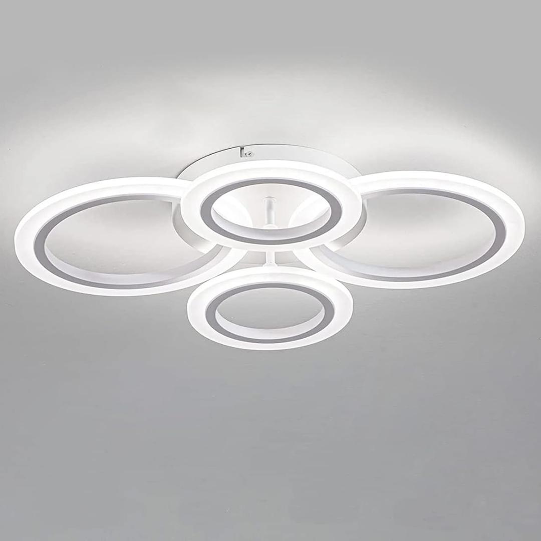 Shine LUEST 34W LED Ceiling Light with Remote, 3000-6000K Dimmable Modern Flush Mount Ceiling Lighting Fixture White 4 Rings Round Chandelier Ceiling Lamp for Small Room, Bedroom
