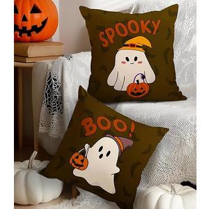 Halloween Pillow Covers 18x18 Set of 2 Throw Pillow Cases Soft Cushion Case Pillowcase for Chair Sofa Bedroom Living Room Home Decor, Spooky