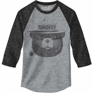 Tee Luv Men's Smokey Bear Raglan Jersey - Smokey Bear 3/4 Sleeve Shirt (X-Large, Grey Heather/Onyx-black)