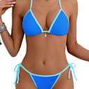 Tainehs Women's Sexy Halter Bikini Set Triangle Top String Swimwear Two Piece Swimsuits Cheeky Bathing Suit Blue, Medium