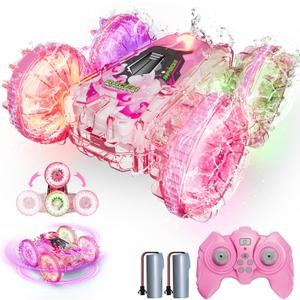 Amphibious Remote Control Car for Water or Land Play, RC Car for Kids Girls with LED Lights 4WD Stunt Car Pink Pool Toys with 70/36Minutes Play 2Batteries,360Rotation,180Flip,2.4GHz Remote