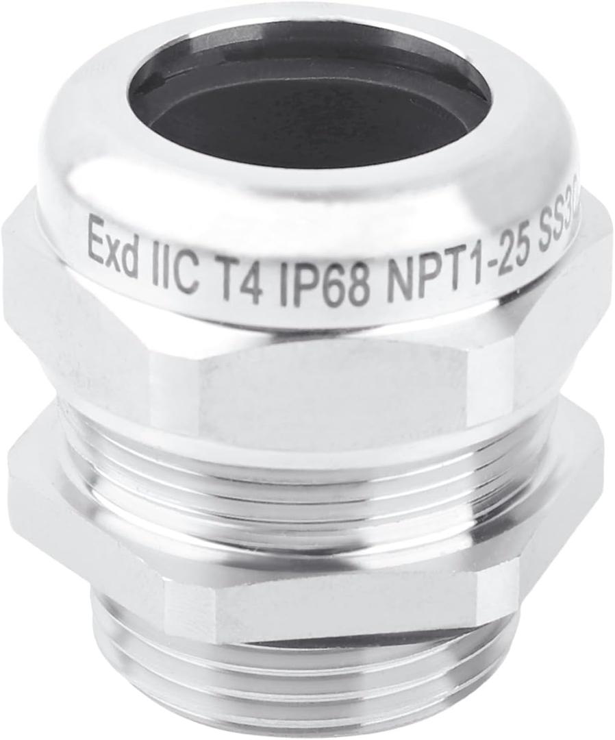 1" NPT Stainless Steel Waterproof Cable Gland, IP68 Waterproof Adjustable Cable Glands, Strain Relief Cord Grip Connectors with Gaskets and Locknut for 18-25mm Cable Diameter