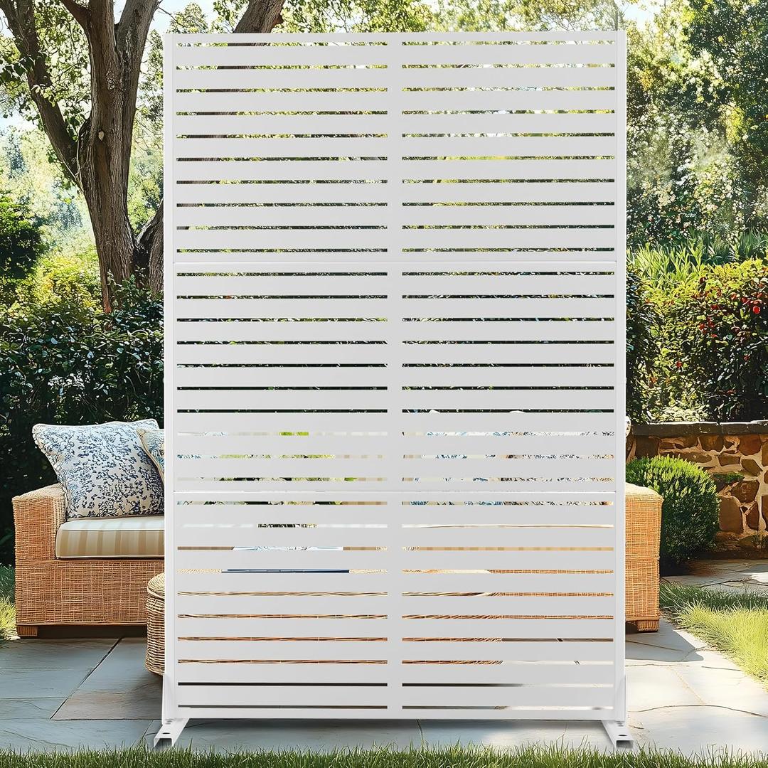 72" H47" W Metal Outdoor Privacy Screen Freestanding, Panels for Patio Lawn Deck, Freestanding Decorative Privacy Screen for Balcony Yard&Garden(Consists of 3 Panels)
