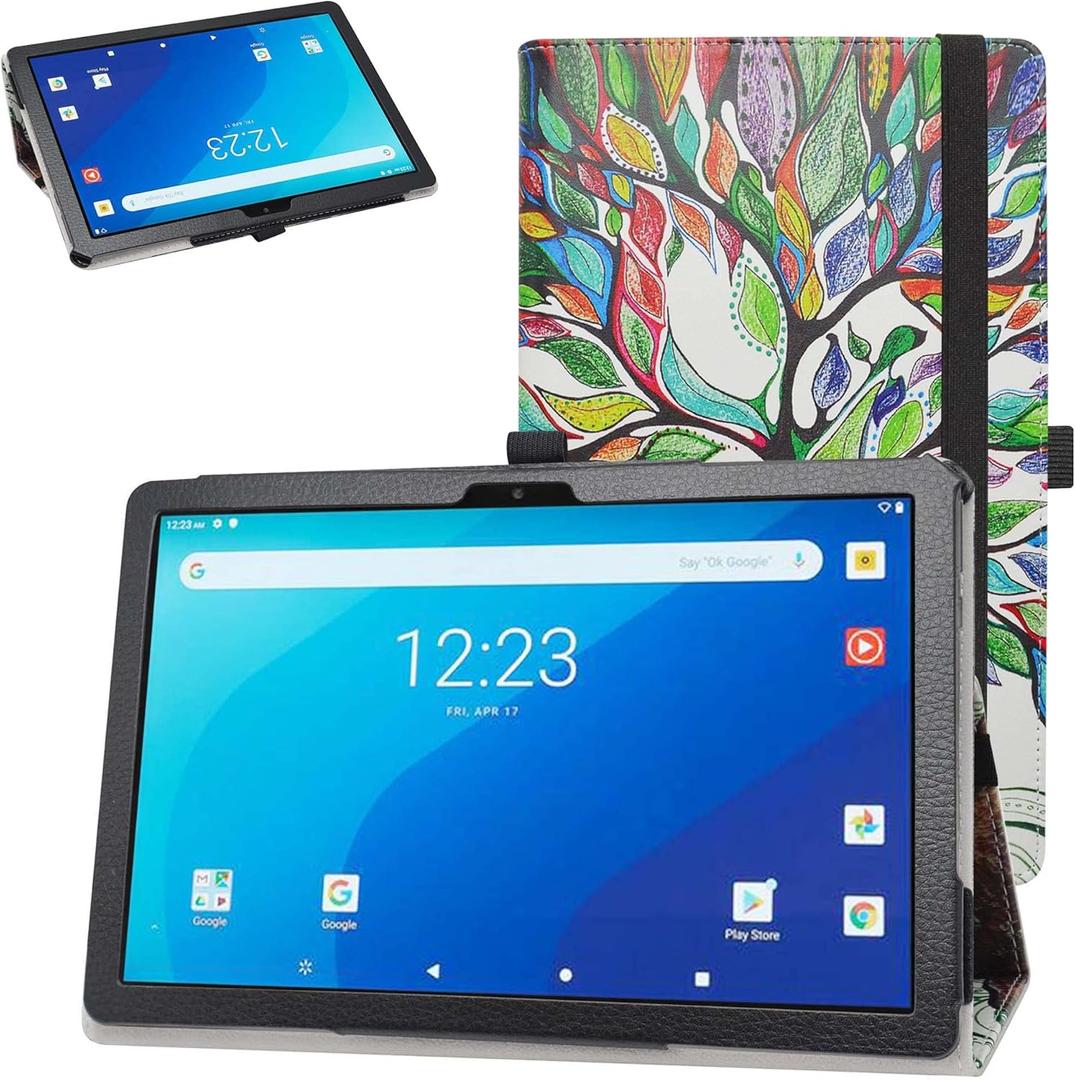 Bige for Onn 10.1 inch Tablet Case, PU Leather Folio 2-Folding Stand Cover for 10.1 inch Tablets (2022 Model:100071485), Love Tree