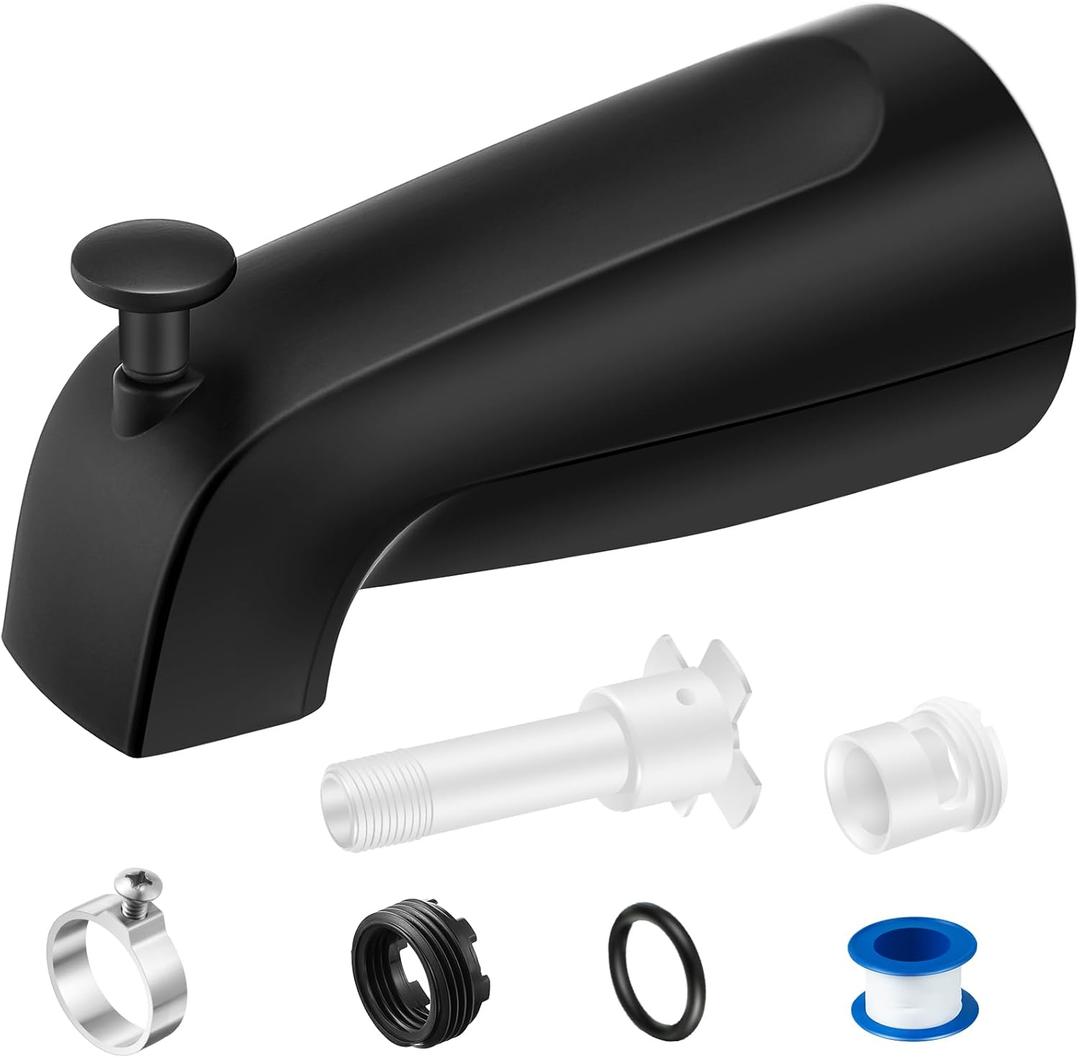 Enhon Tub Spout, Universal Fits 1/2'' Copper Pipe, 1/2'' IPS and 3/4'' IPS, Bathroom Bathtub Tub Faucet Replacement with Adapters(with Diverter,Matte Black)