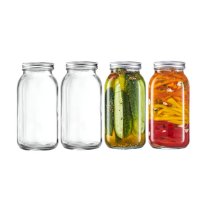 GLING [4 Count 64 oz. Wide-Mouth Glass Mason Jars with Metal Airtight Lids and Bands 2 Quart Large For Preserving, & Meal Prep