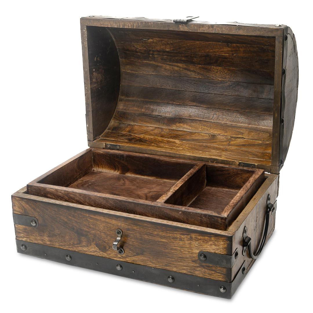 Happenings Solid Wood Treasure Chest Box, Removable Tray, Medium 12x8x8 in