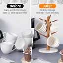 Acacia Wood Mug Tree, Marble Base Coffee Mug Tree for Counter, Mug Holder Tree with 6 Hooks for Kitchen Coffee Bar Mug Organize