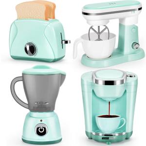 Play Kitchen Appliances Toy Set with Coffee Maker Machine, Mixer, Toaster, Blender, Kids Kitchen Playset, Play Kitchen Accessories with Sound & Light, Birthday Gifts for Kid Girls Ages 3-5 4-8 (Green)