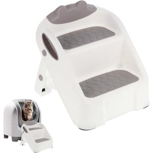 Cat Ramp for Litter Box,White Plastic Cat Ramp Fit for Automatic Litter Box,Double Layer Steps with Non-Slip Rubber Feet, Step for Small & Elderly Cats