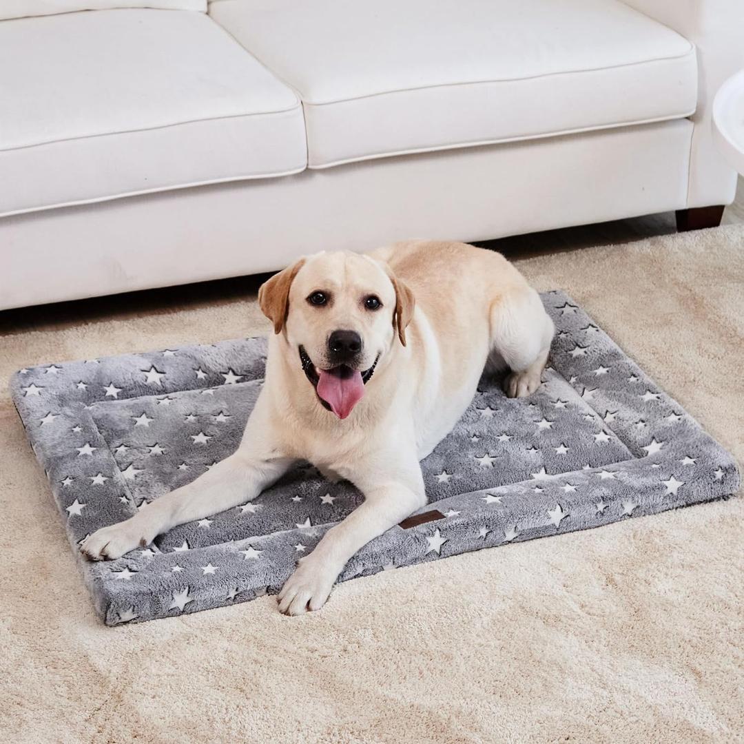 WESTERN HOME Dog Bed for Crate, High Resilience Foam Dog Crate Mat Kennel Pad with Soft Wavy Plush Comfortable Anti-Slip Washable Bed for Large Medium Small Dogs & Cats (30.0"L x 18.0"W x 1.2"Th, Star Grey)