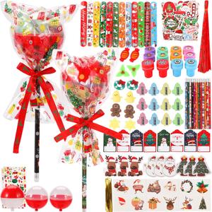 172 Pcs Christmas School Stationery Set, Christmas Party Favors Xmas Classrooms Reward Prizes Bulk for Students Kids Xmas Stocking Stuffers School Goodie Bag Fillers