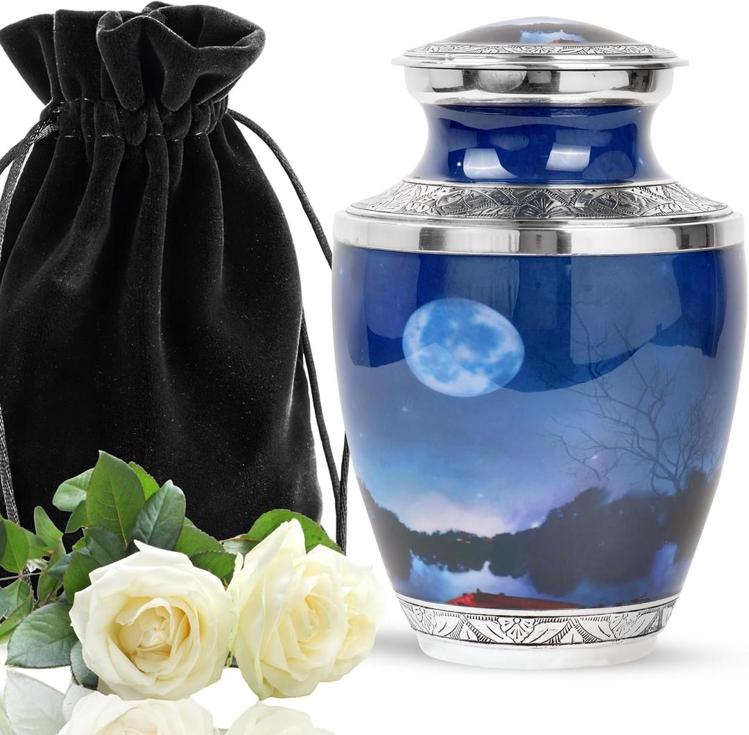 Yatskia Blue Moon Metal Urn - Memorial Urns for Adult Male & Female - Cremation Urn Human Ashes - Funeral Urns for Ashes - Cremation Urns for Burial (Large)