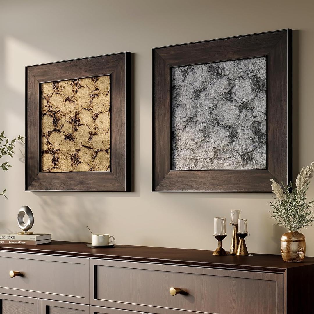 Vintage Framed Textured Wall Art Set of 2, 20x20 Inch Retro Rustic Neutral Paintings Artwork for Walls, Abstract Wall Art for Living Room, Bedroom, Dining Room, Kitchen, Farmhouse Wall Decor