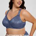 Deyllo Women's Full Coverage Plus Size Comfort Minimizer Bra Wirefree Non Padded (Blue)