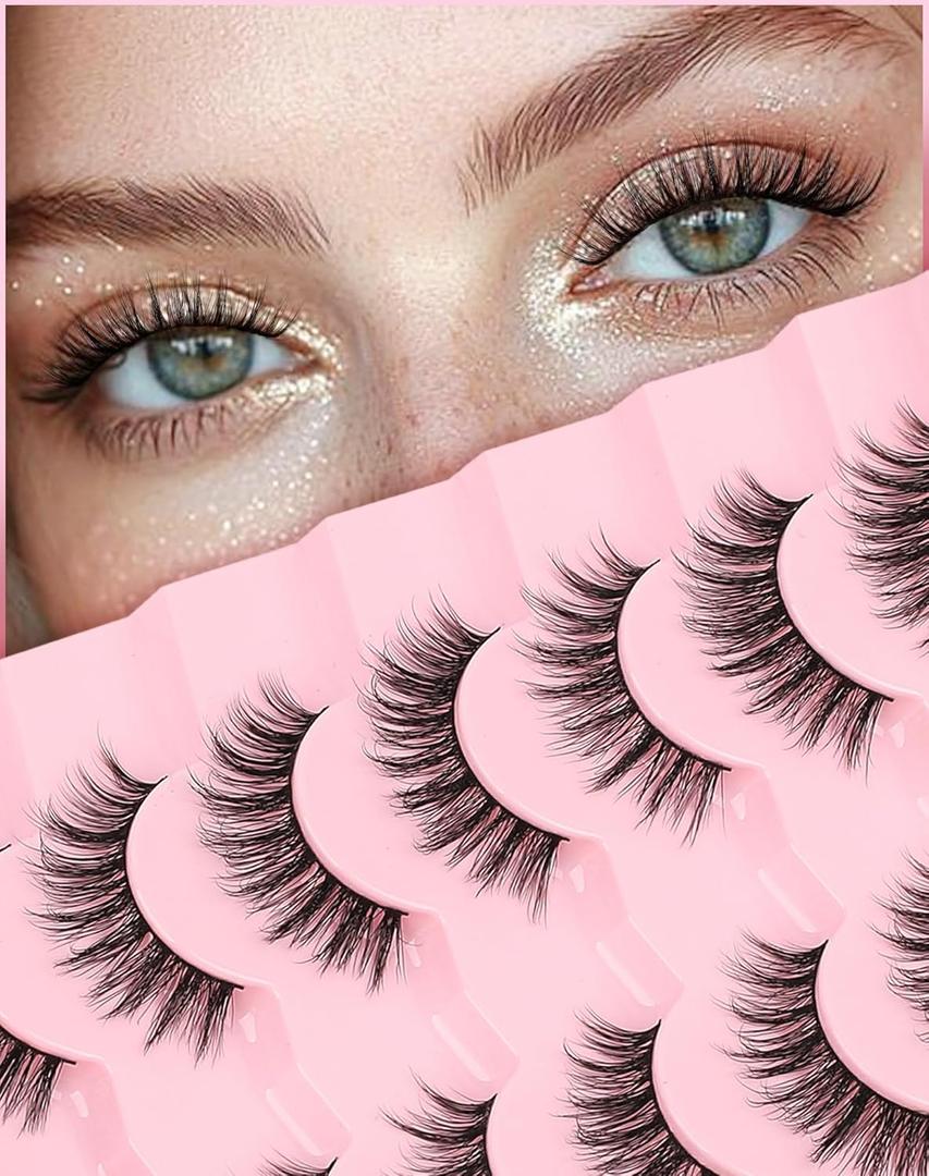 Lashes False Eyelashes 16MM Wispy Lashes Fake Eyelashes Natural 3D Volume Lash Strips C Curl Eyelash Pack with 0.1MM Thin Band Soft Eye Lash ChirpyLuna 7 Pair