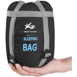 Warm Weather Sleeping Bag - Portable Waterproof Compact Lightweight, Packable for Kids, Teens Adults Camping Backpacking Hiking, Spring Summer Fall (Black)