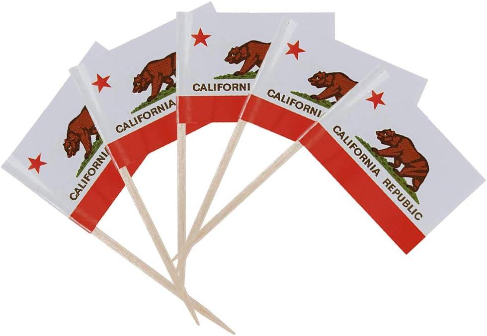 10 x Tectsia 100Pcs California Toothpick Flags, Small Mini Stick Californian Fruit Cake Topper Flag for US Military Day Party Events Celebration Supplies, Birthday Wedding Dinner Decorations