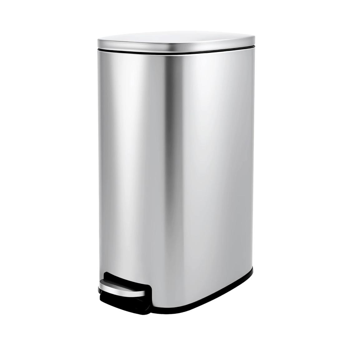 Garvee 13 Gallon Slim Kitchen Trash Can, Narrow Stainless Steel Step-On Pedal Garbage Can with Soft Close Lid, Removable Inner Bucket, Space-Saving Trash Bin for Kitchen, Bathroom, Office, Silver