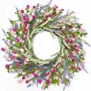 Artgar 26 Inch Spring Wreaths for Front Door, Spring Summer Lavender Paper Flower Wreaths for Home Farmhouse Windows Walls Porch Wedding Indoor Outdoor Decor for All Seasons (Pink)