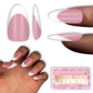 NOVO OVO White French Tip Almond Nail Tips Press on BERRY PINK, Extra Thick Medium Soft Gel Fake Nail Acrylic Extension, Need Builder Gel Top Coat, No Glue Included, for Salon DIY x 15 Sizes 240 pcs