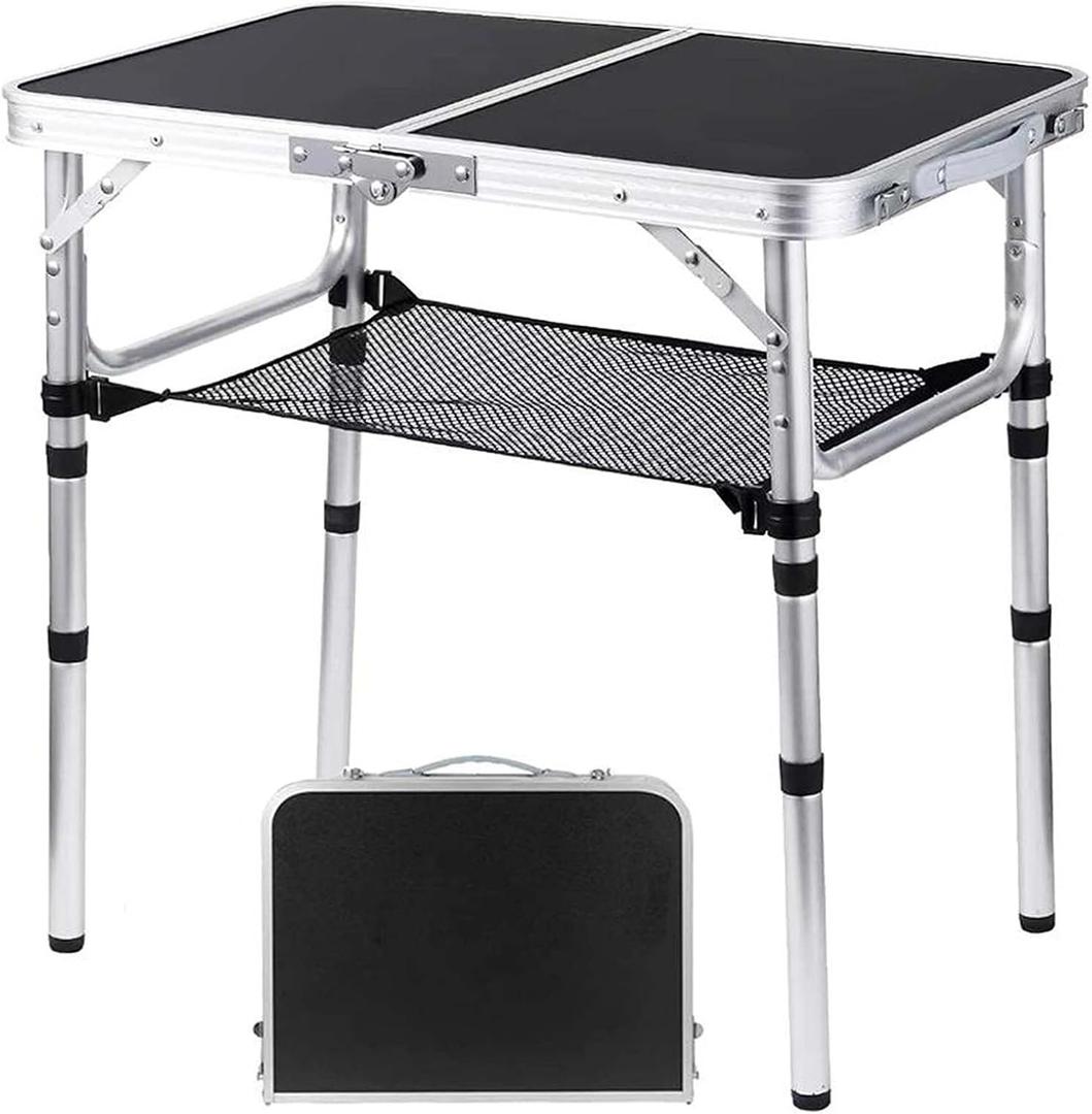 YihuiKo Folding Camping Table, Adjustable Height Folding Table, Portable Aluminum Small Folding Table with Carry Handle for Picnic, BBQ, Indoor, Office