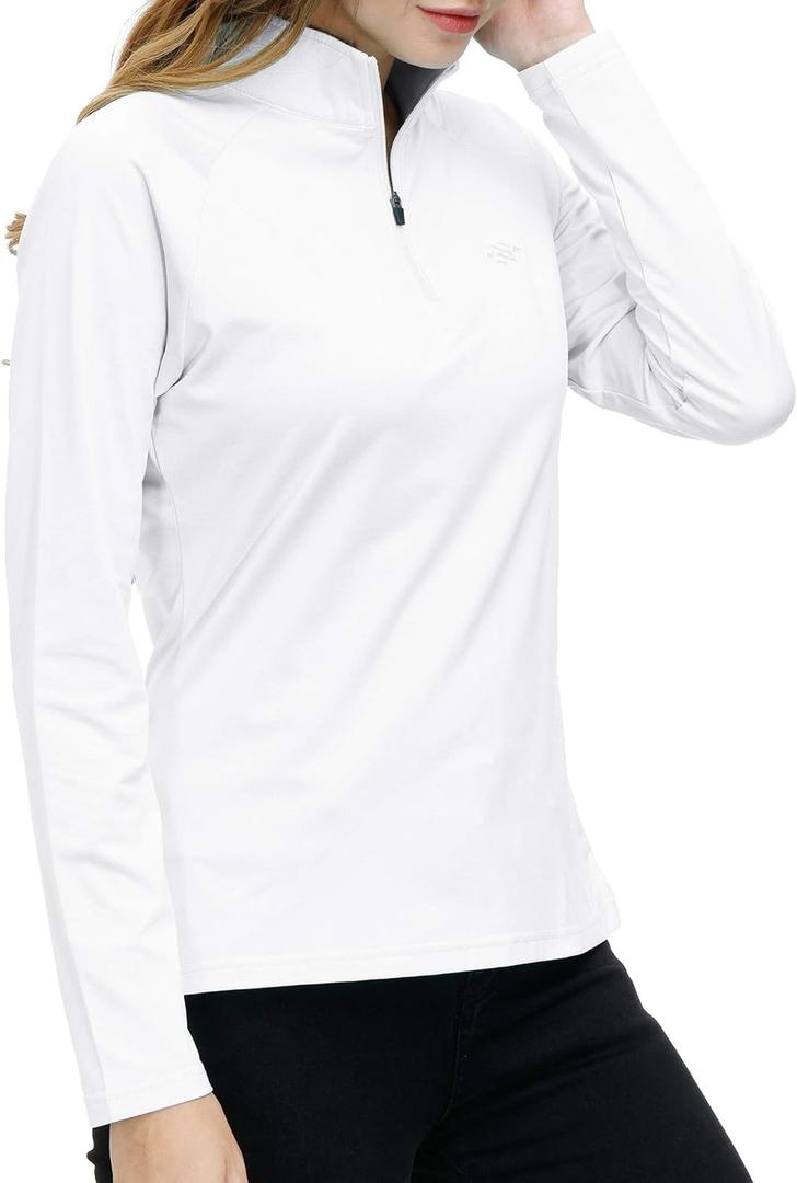 Womens 1/4 Zip Golf Shirt Long Sleeve Lightweight Golf Pullover Outdoor Athletic Tennis Polo Shirts White M (White, M)