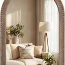 Vercraft 36" x 24" Arched Wall Mirror Wooden Arch Farmhouse Mirror with Wooden Beaded Frame Rustic Wall Decor for Entryway, Bathroom & Living Room
