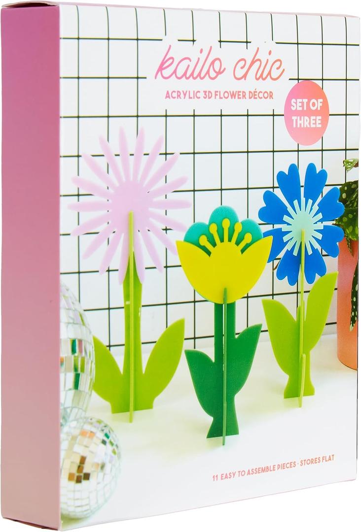 C. R. Gibson ADF-25045 Kailo Chic Acrylic Flower Home Decorations, Sizes Vary, Blue Lavender and Teal, 3 Pieces