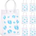 30 Pcs Baby Shower Favors for Guests Blue Foot Plastic Clear Gift Bags with Handles Blue Footprint PVC Shopping Candy Themed Goodie Bags for Gender Reveal Party Supplies(5.9 x 7.9 x 2.8 Inch)