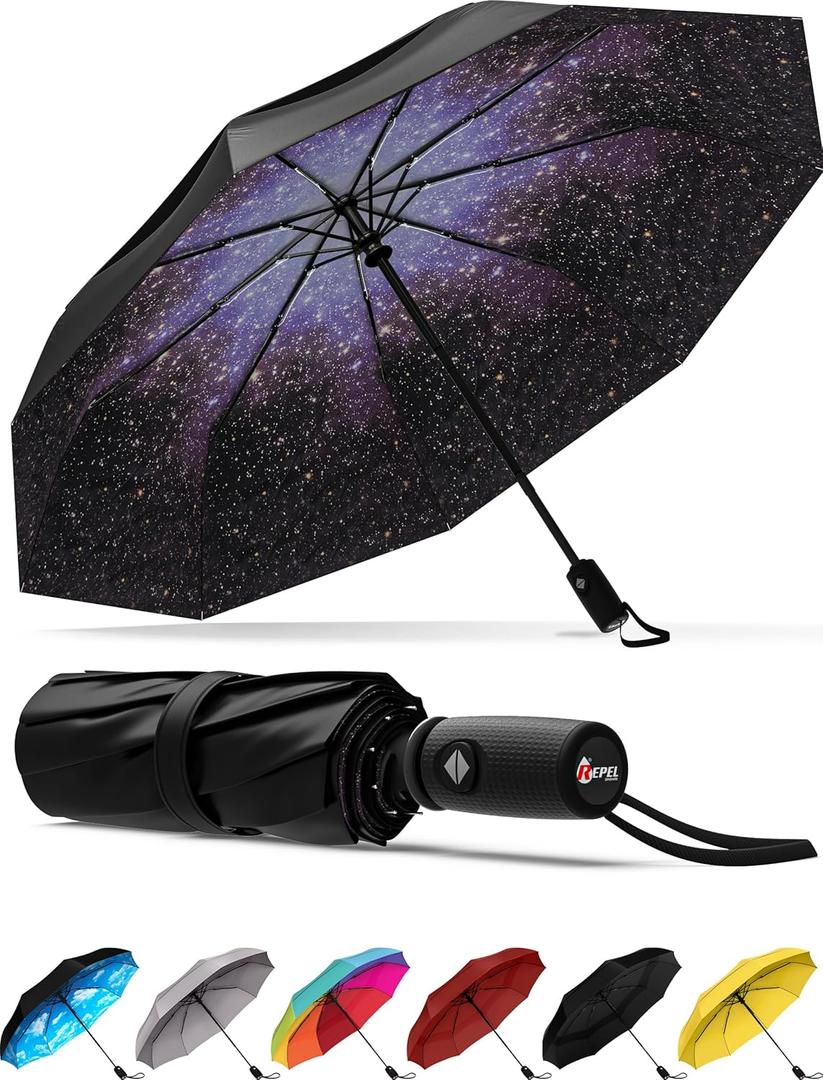Windproof Travel Umbrella - Compact & Withstands Winds up to 85MPH, Strongest Premium Auto Folding Umbrella for Rain and Sun - Durable, Light & Portable for Women & Men, Fits Backpack & Cars