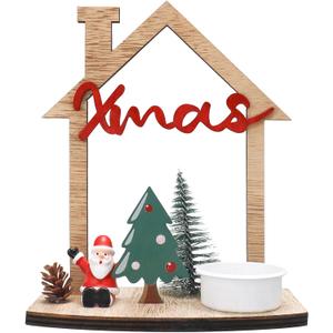 VQN Christmas Wooden Small House Crafts, Xmas Scene Holiday Desktop Ornament for Table Centerpieces, Home Merry Christmas Sign, Rustic Winter Village Set Decor with Santa Claus, Xmas 2 Pack