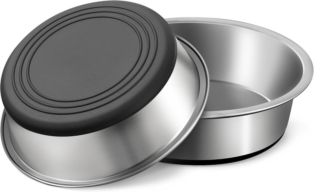 WROSWT Stainless Steel Dog Bowls Set of 2, Anti Rust Metal & Non Slip Rubber Base, Heavy Duty Large Feeding Dishes, Food Grade BPA Free, Food and Water Bowl for Small Dogs (17oz, 2.1cup)