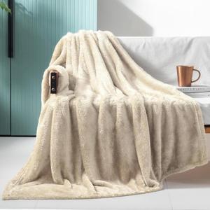 Exclusivo Mezcla Plush Fuzzy Fleece Throw Blanket Extra Large, Super Soft, Fluffy and Warm Blankets for Couch, Bed, Suitable for All Seasons (50x70 Inches, Beige)
