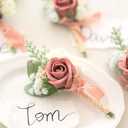 Lookein Set of 2 Wedding Boutonniere for Men Artificial Flowers Wedding Groom Groomsmen Boutonniere for Wedding Ceremony Anniversary Formal Dinner Party, Dusty Rose
