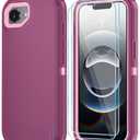 ouyncase Phone Case for iPhone 16e Case & Phone 17e Case with HD Screen Protector, Heavy Duty Shockproof & DustProof & 3-Layer Cover Phone Case for iPhone 16e/17e,WineRedPink