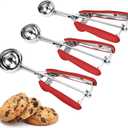 Cookie Scoop Set, 3Pcs Ice Cream Scoop, Cookie Scoops for Baking Set of 3, 18/8 Stainless Steel Cookie Scooper for Baking, Ice Cream Scooper with Trigger Release, Red Soft Grip Cookie Dough Scoop