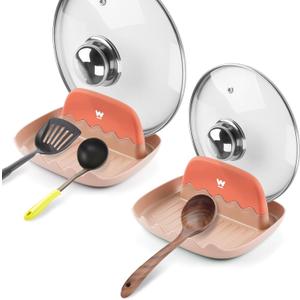 Spoon and Lid Rest - 2 Packs Spoon Rest with Lid Holder, Neat & Drip-Free Spoon Rest for Countertop Stove Top, Heat-Resistant Utensil Rest for Spoons, Pot Lids, Spatulas, Utensils, Forks (Pink)
