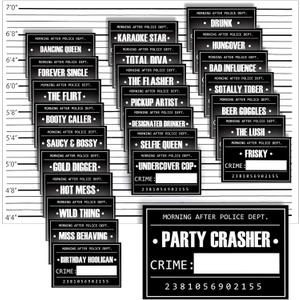 BLUE PANDA 25 Pack Bachelorette Mugshot Signs w/Height Chart - Bachelorette Backdrop for Wedding, Birthday, Jail Party Decorations, Halloween & Crime Scene - 5x4 Ft Mugshot Sign Pack