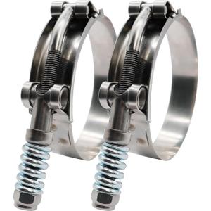 2.5-inch T Bolt Hose O.D. Clamp Stainless Steel - Spring Loaded Heavy Duty Hose Clamps 59mm - 67mm for 2.5" Hose O.D., Auto-adjusting helps Maintain Constant Tension and Tight Fit (59-67mm, 2 Pack)