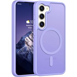 Rayboen for Samsung Galaxy S23 Case Magnetic, [Compatible with Magsafe] Protective Skin Feel Matte Phone Cover for Samsung S23 with Semi-Clear Hard Back & Soft Edge, Matte Lightpurple