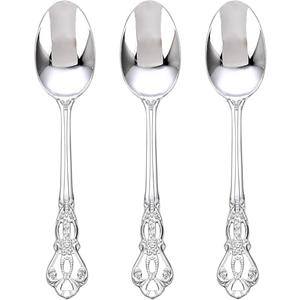 Joyido 75PCS Silver Plastic Spoons - Silver Spoons Disposable - 8.1 Inch Heavy Duty Plastic Silverware - Heavyweight Elegant Disposable Utensils for Catering, Parties, Dinners, Weddings