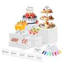 6 Pcs White Acrylic Buffet Risers with Mini Sign and Maker, Food Display Stands for Buffet Table Party Catering Dessert Jewelry Collectibles,Nesting Cube Boxes with Hollow Bottoms (8",7",6",5",4",4")
